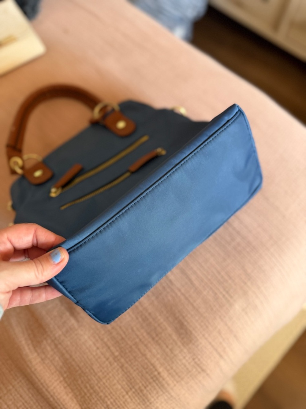 Steve Madden Blue Crossbody Satchel with Brown Handles very little signs of wear